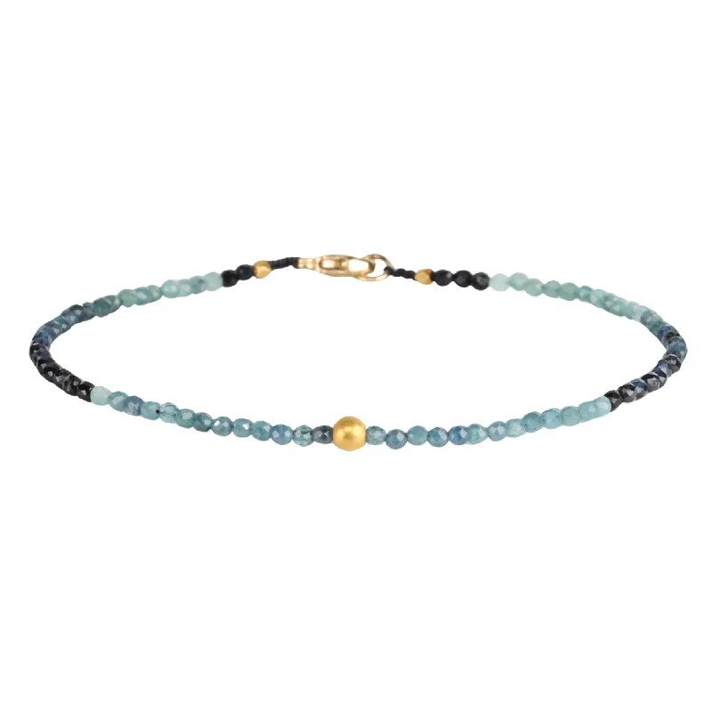 Bracelets with crescent moon for lunar appeal -Faceted Blue Tourmaline Beaded Bracelet with 18K Gold Round Matte Bead