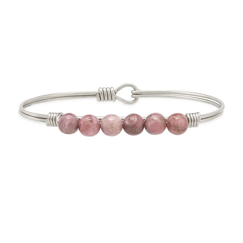 Bracelets with sapphire gems for blue sparkle -Rhodonite Energy Stone Bangle Bracelet for Calmness