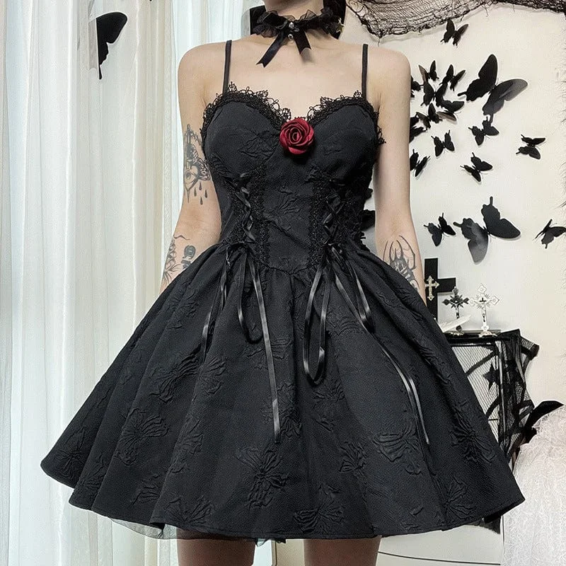 Silk Dresses for Luxurious -Women's Gothic Strappy Jacquard Rose Slip Dress