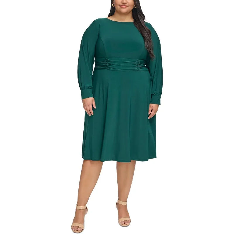 Vintage Dresses for Nostalgia -Jessica Howard Womens Plus Ruched Long Sleeve Midi Dress