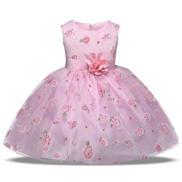 Tie-up Dresses for Decorative -Girls Dress, Pink Princess Lace Dress, Floral 4-10 Yrs