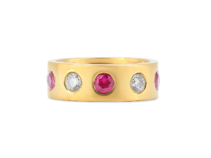 Rings with raw garnet stones for texture -Ruby and Diamond Ring in 18K Gold