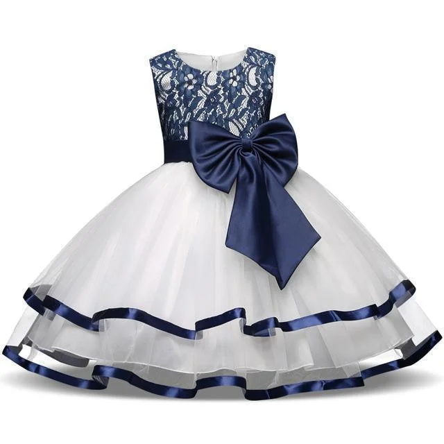 Buttoned Dresses for Stylish -Blue Lace Girl's Dress