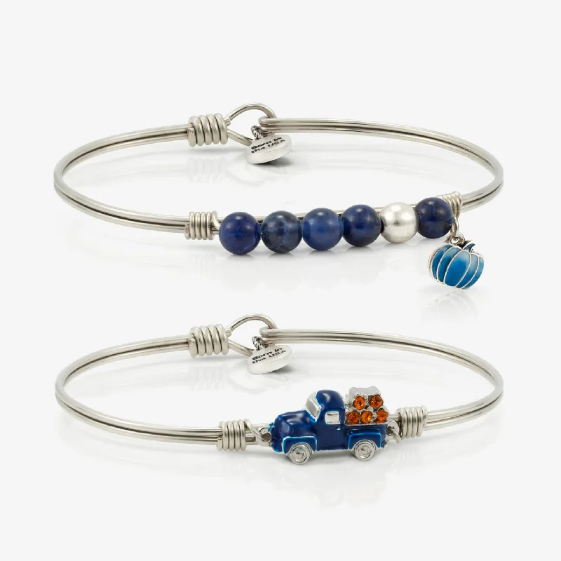 Rose gold bracelets with sleek minimalist designs -Denim Daze Bangle Set