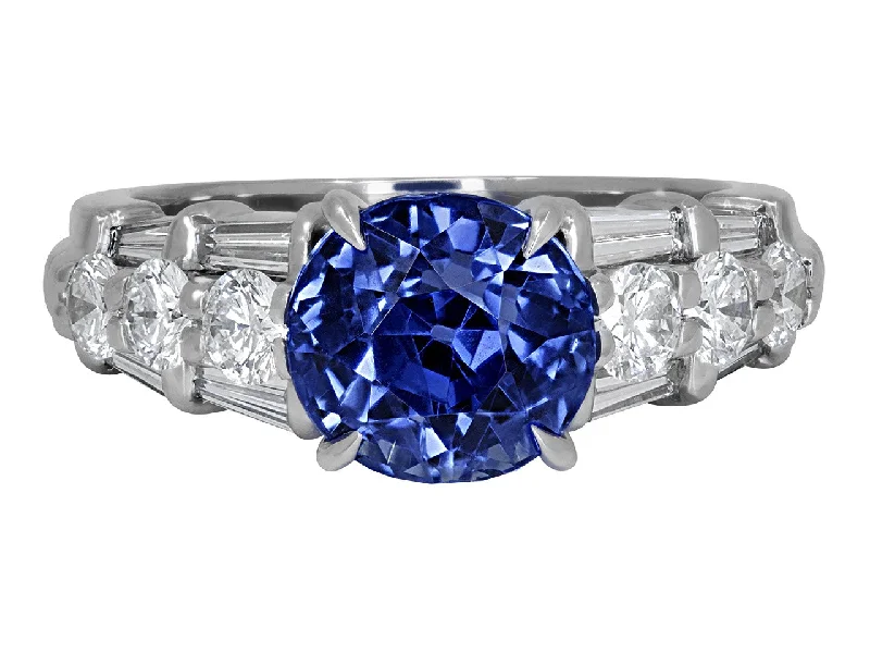 Rings with engraved constellations for stargazers -Sapphire, 3.38 Carat No Heat, and Diamond Ring in Platinum