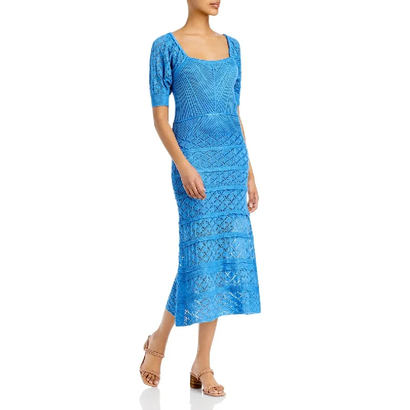 Embroidered Dresses for Detailed -Aqua Womens Crochet Ruffled Midi Dress