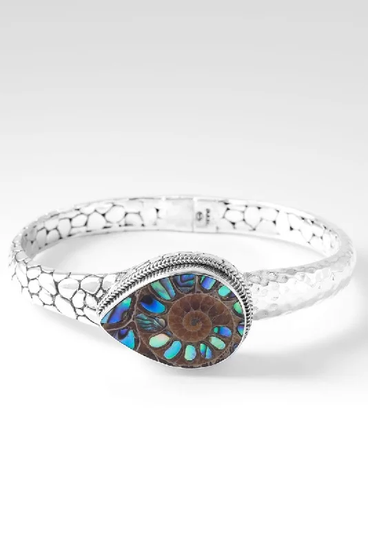 Bracelets with spiral designs for eye-catching twist -Patient in Trials Bangle™ in Ammonite with Abalone Inlay