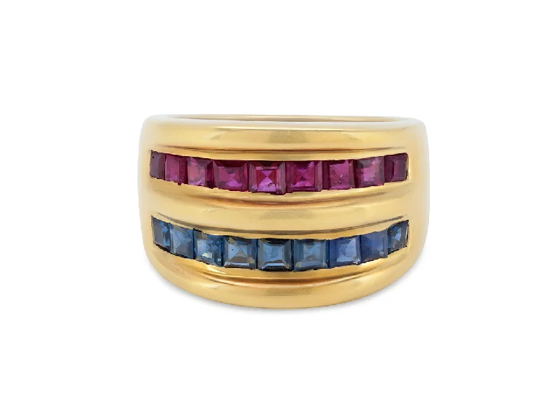 Rings with hexagon-cut stones for trendiness -Ruby and Sapphire Ring in 18K Gold