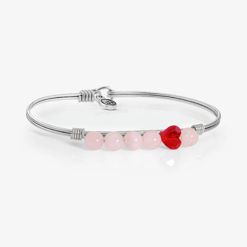 Bracelets with polished turquoise for boho style -Love Always Rose Quartz Beaded Bangle Bracelet