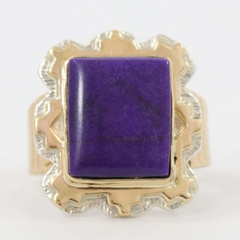 Rings with floral halo diamond arrangements -Sugilite and Gold Ring