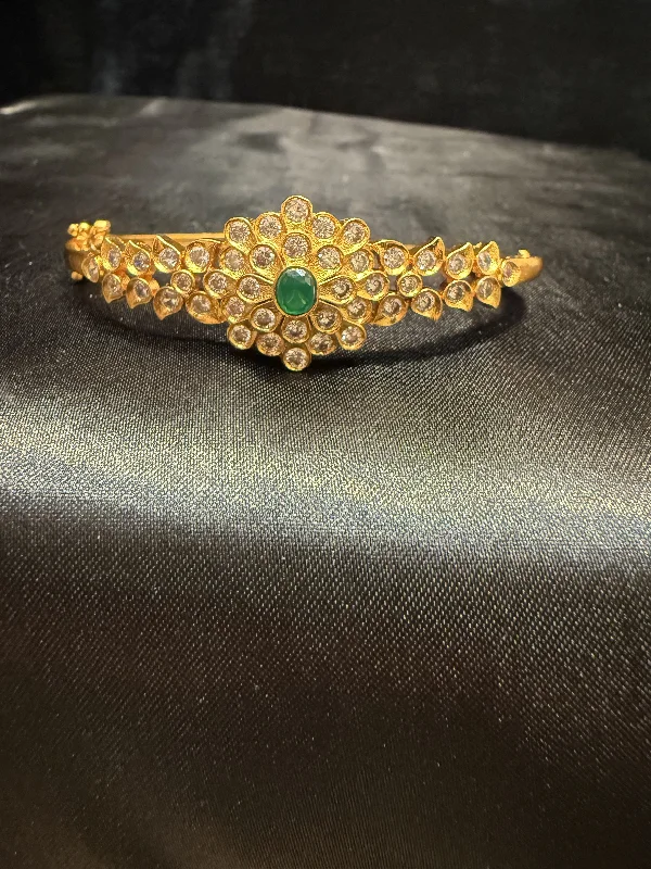 Bracelets with pave ruby for dazzling sparkle -Beautiful Gold Plated With Green And White Stone Bracelet With Flower Design