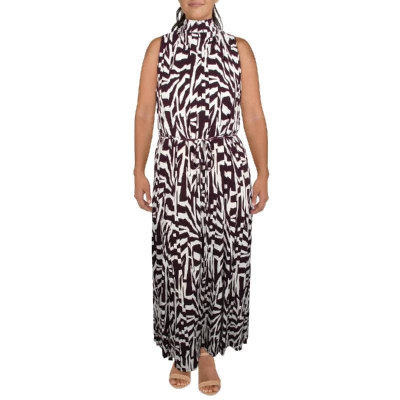 Cotton Dresses for Comfort -Calvin Klein Womens Tie Neck Long Maxi Dress