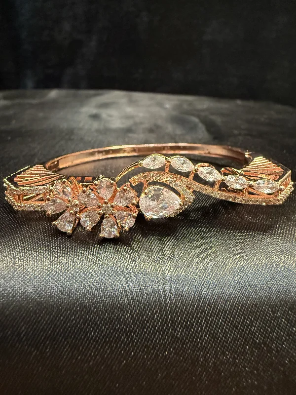 Bangles with raw citrine for sunny charm -Wonderful Rose Gold Colored With White Stone Metal Bracelet With Beautiful Design For Women