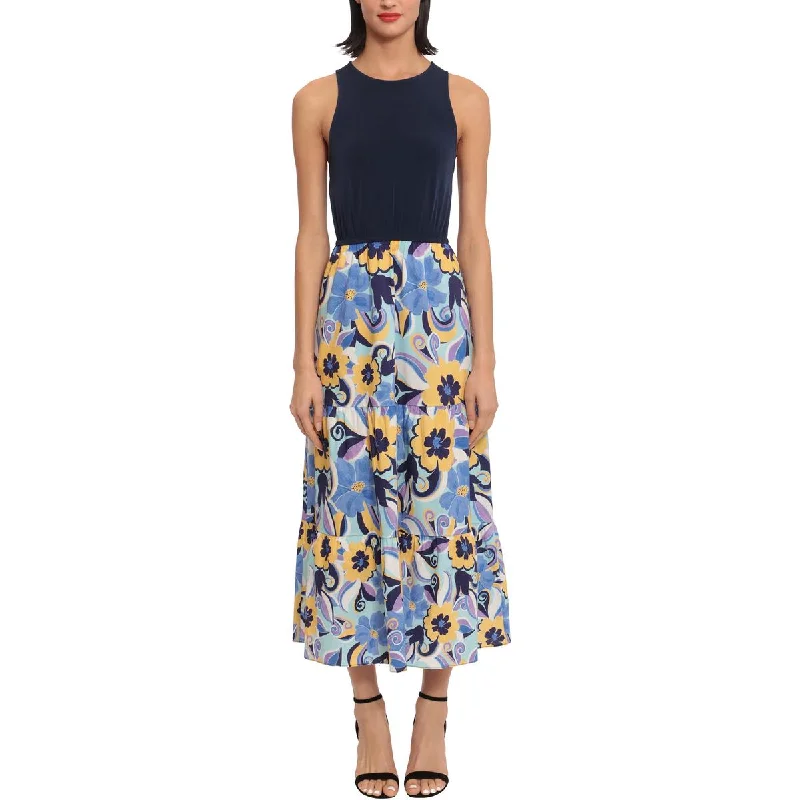 Maximalist Dresses for Bling -Donna Morgan Womens Cotton Floral Print Fit & Flare Dress