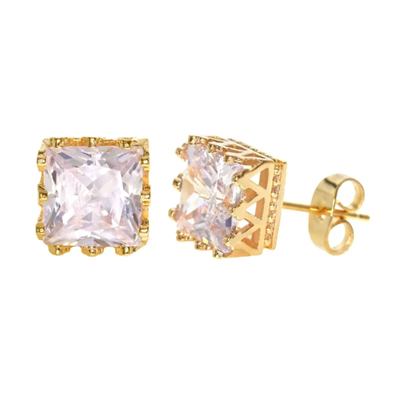 Rings with vintage-inspired emerald for luxury -Square Cubic Zirconia Screw Back Earring Gold