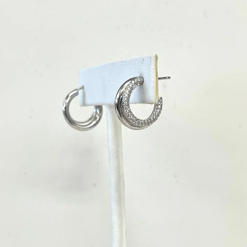 Rings with wide bands for statement wear -Sterling Silver Dipped CZ Pave Tube Hoop Post Earring