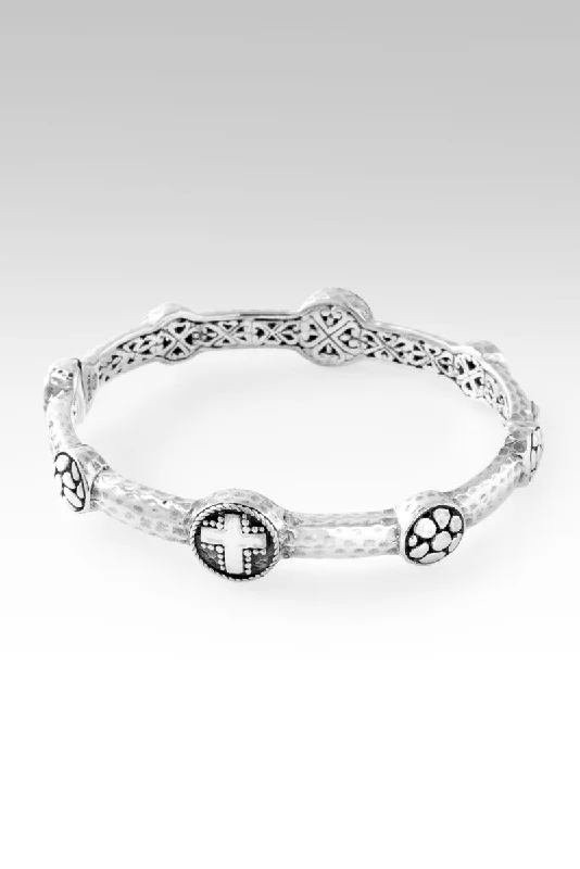 Bangles with personalized initial charm engravings -Shield Of Faith Bangle™ in Hammered