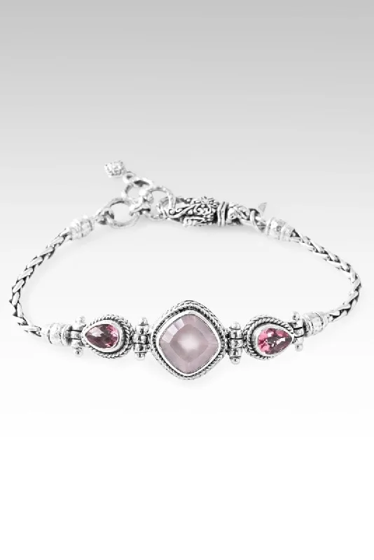 Bangles with rainbow moonstone for color play -Trust His Word Bracelet™ in Cloud Pink Rose Quartz