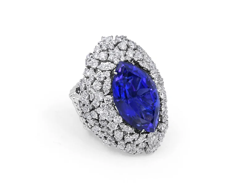 Platinum rings with sparkling sapphire center stones -Roberto Coin 22.81 carat Tanzanite and Diamond Ring in 18K White Gold