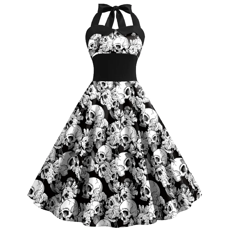 Sheath Dresses for Sophisticated -Halloween Dress Skull Spider Web Printed Clothing Women's Strap High Waist Skirt