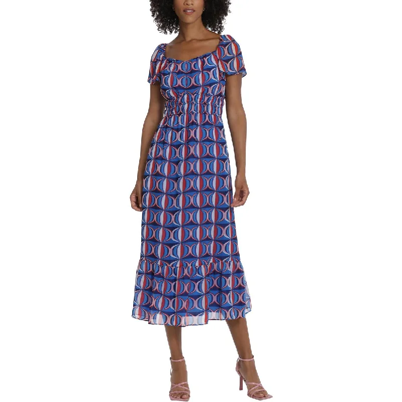 Denim Dresses for Casual Style -Maggy London Womens Chiffon Geo Print Midi Dress