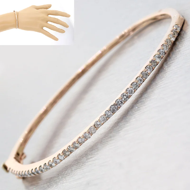 Bracelets with heart-shaped ruby stone charms -Solid 14k Rose Gold .80ctw Diamond 2mm Bangle Bracelet