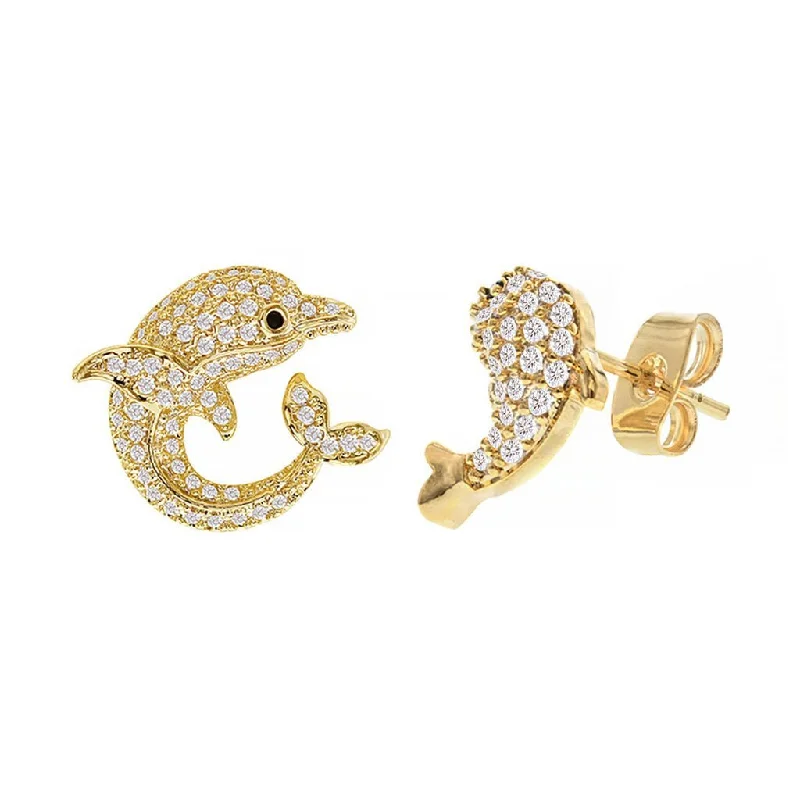 Rings with polished tourmaline for vibrant shine -Diamond Look Cubic Zirconia Micro Pave Dolphin Earring