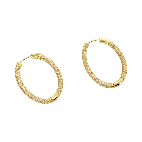 Rings with hammered silver for rustic appeal -Pave Oval Hoop Earings