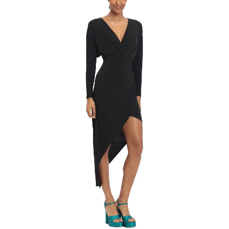 Modern Dresses for Trendy -Donna Morgan Womens Asymmetric Midi Sheath Dress