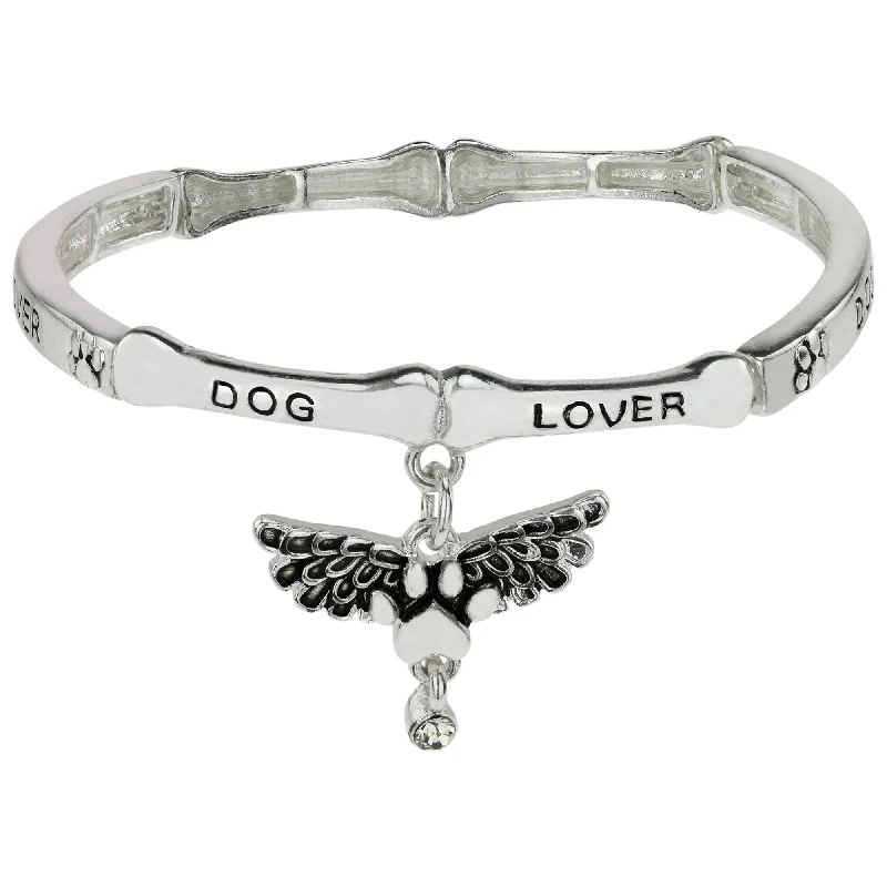 Bangles with herkimer diamonds for raw clarity -Angel Wings Dog Paw Bracelet