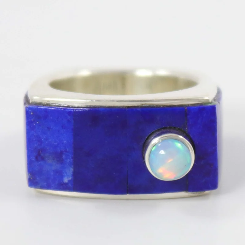 Rings with pink sapphire for delicate charm -Lapis and Opal Ring