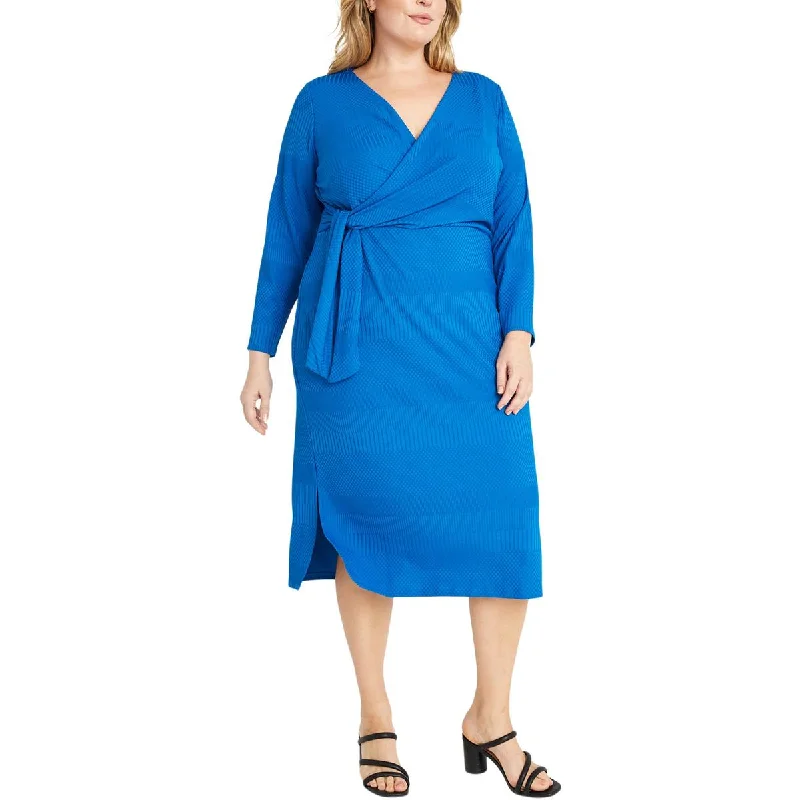 Long-sleeved Dresses for Coverage -Maggy London Womens Surplice Mid Calf Midi Dress