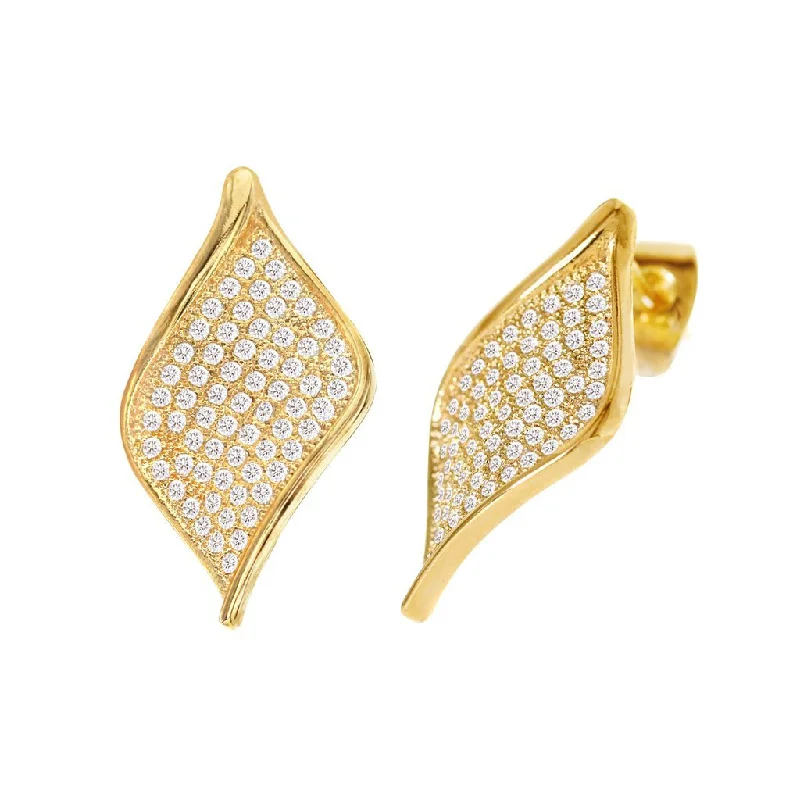 Gold rings with intricate celtic knot patterns -Cubic Zirconia Micro Pave Leaf Earring