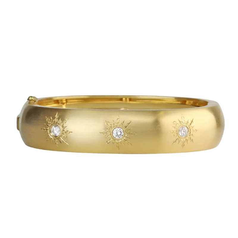 Bangles with sleek opal for iridescent charm -18K Gold "Bombe" Hinge Bracelet with Six "Sunburst" Diamonds