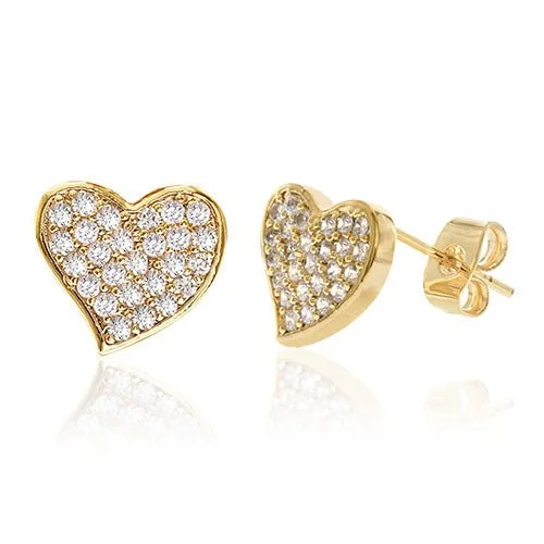 Rings with sunstone gems for fiery sparkle -Diamond Look Cubic Zirconia Micro Pave Full Heart Earring