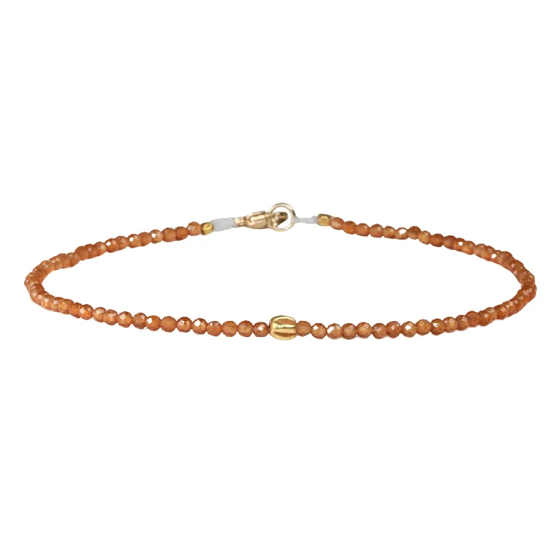 Gold bracelets with delicate diamond charm accents -Faceted Hessonite Garnet Beaded Bracelet with 18K Scalloped Bead