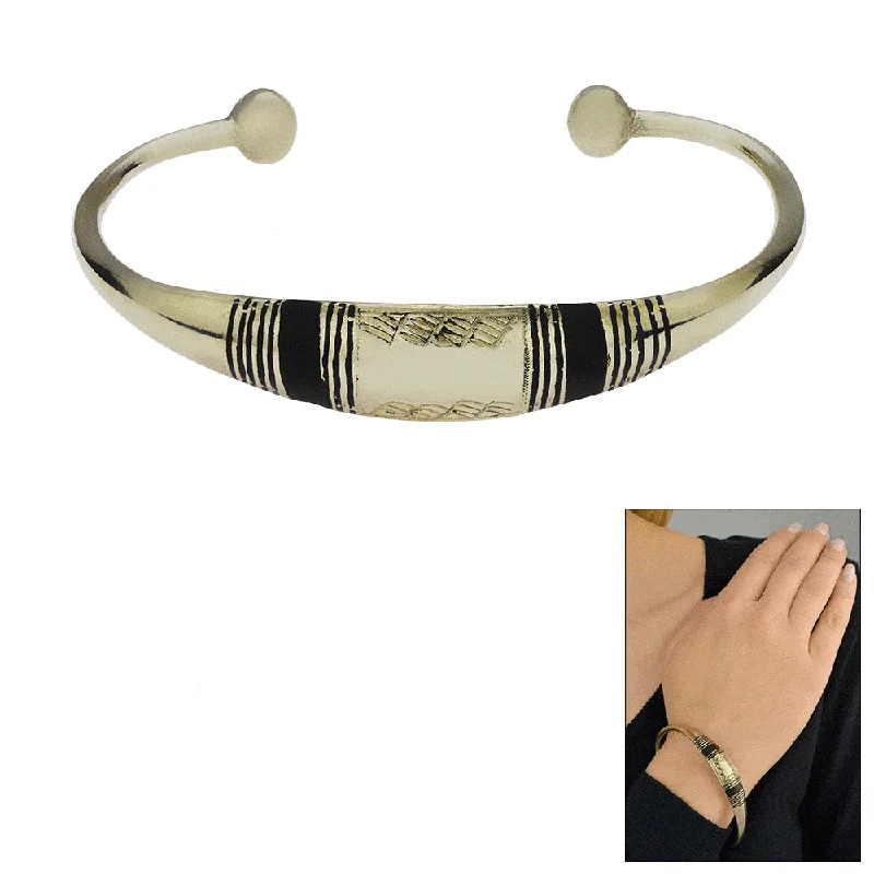 Bangles with personalized initial charm engravings -Tuareg Ebony & Coin Silver Cuff Bracelet