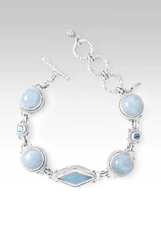 Bangles with sleek black agate for edge -Prayerful Heart Bracelet™ in Paraiba Chalcedony