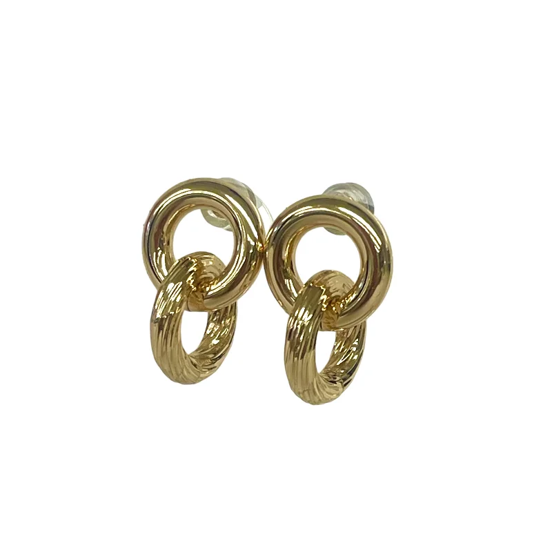 Rings with raw citrine for sunny charm -Goldtone Double Ring Earring