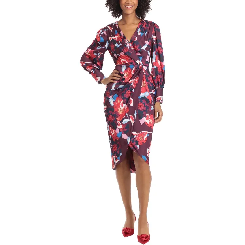 Wrap Dresses for Adjustable -Maggy London Womens Surplice Mid Calf Wrap Dress