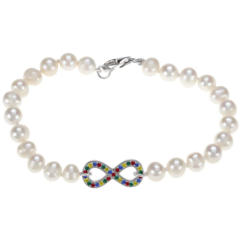 Bangles with interlocking links for uniqueness -Infinite Hope Autism Ribbon Pearl & Sterling Bracelet