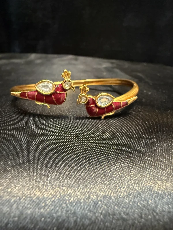 Bracelets with knot accents for symbolic charm -Beautiful Gold Plated With Hot Pink And White Stone Bracelet With Beautiful Peacock Design