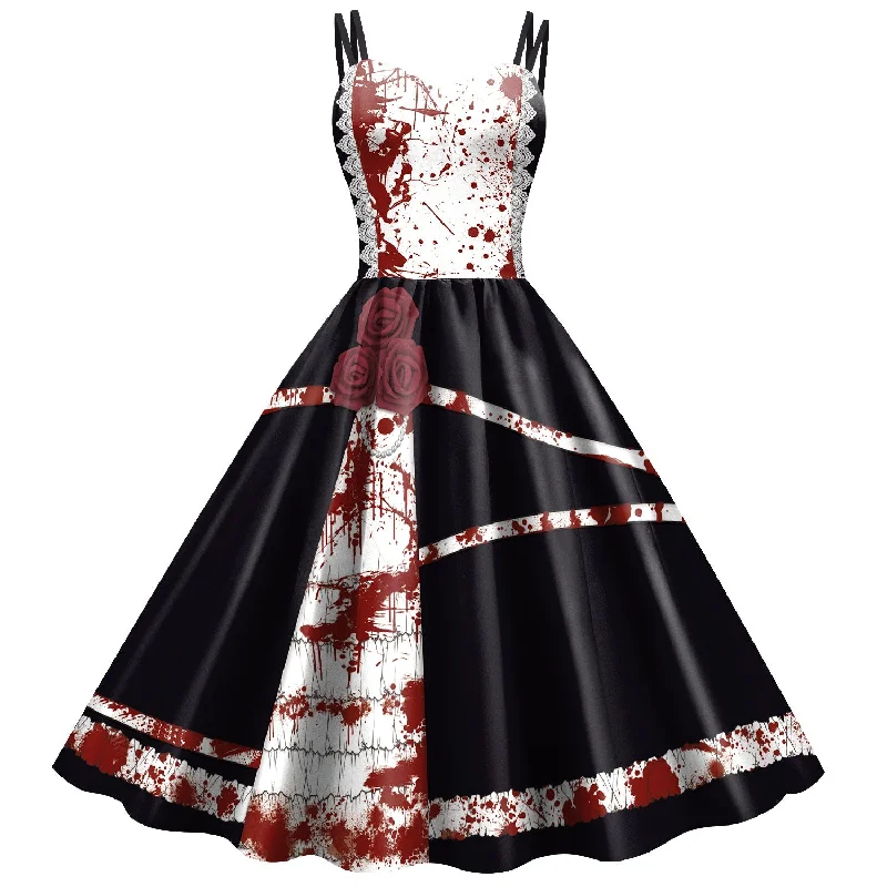 Maxi Dresses for Elegant Style -Halloween Skirt Women's Digital Print Scary Strap Dress