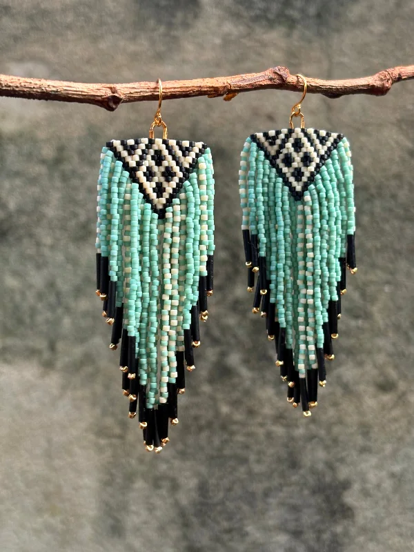 Rings with vine-wrapped bands for nature -Beaded Handwoven Sonoran Triangle Fringe Earring (color options)