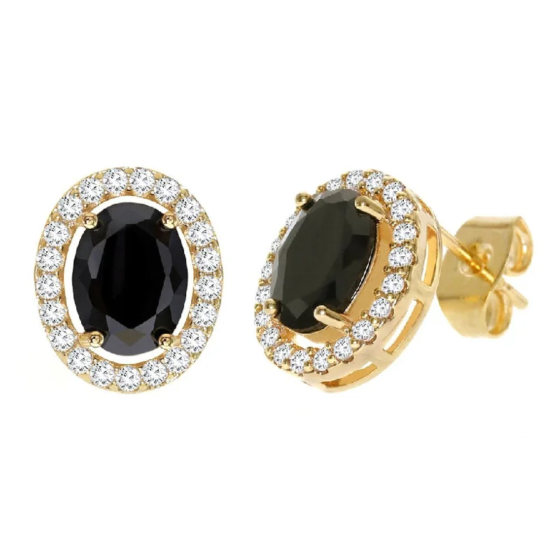 Minimalist rings with tiny diamond dot accents -Diamond Look Cubic Zirconia Black Oval Earring