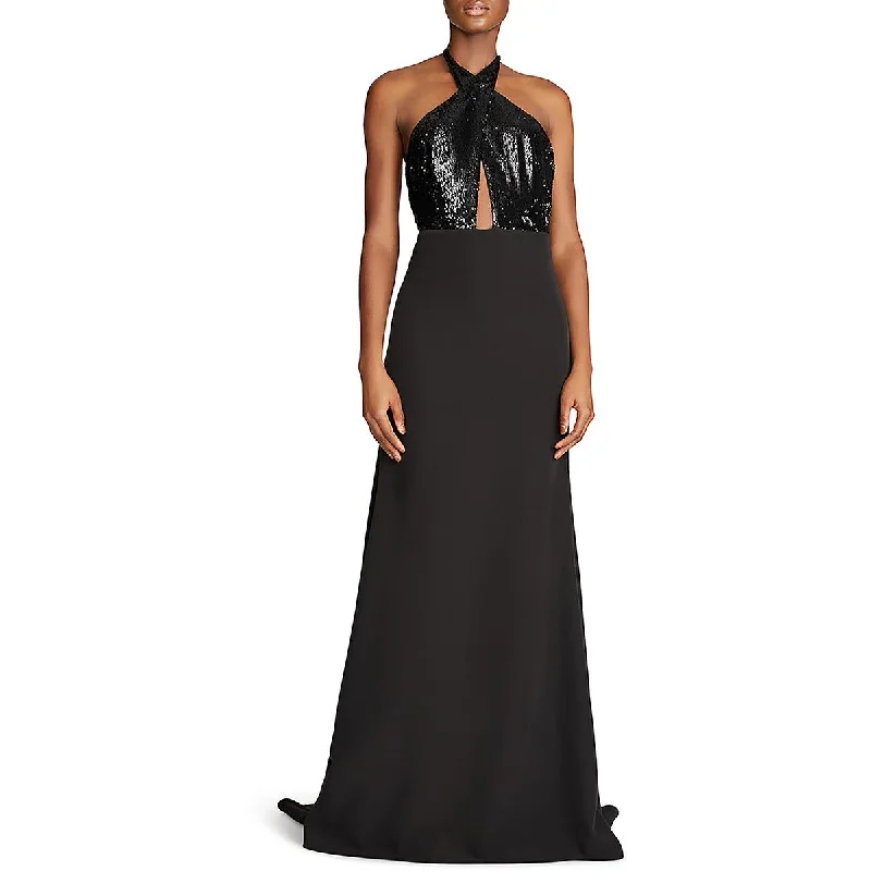 Fringed Dresses for Edgy -Halston Womens Halter Maxi Evening Dress