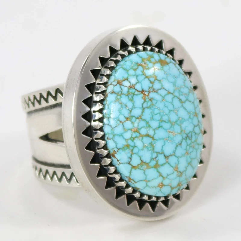 Rings with bezel-set peridot for safety -Number Eight Turquoise Ring