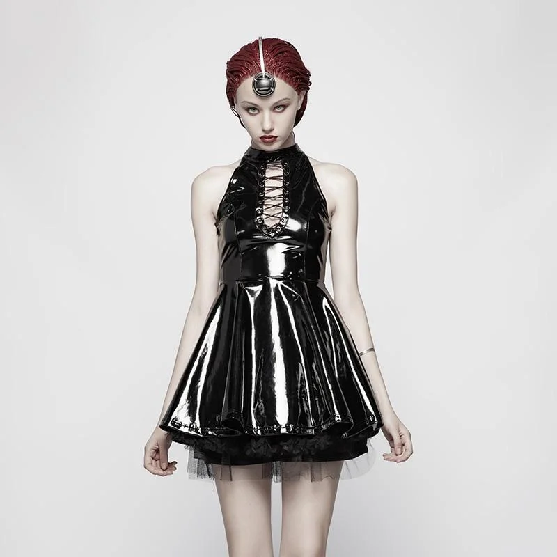 Cocktail Dresses for Party Time -Women's Steampunk Latex Halterneck Mini Dress Halloween Costume