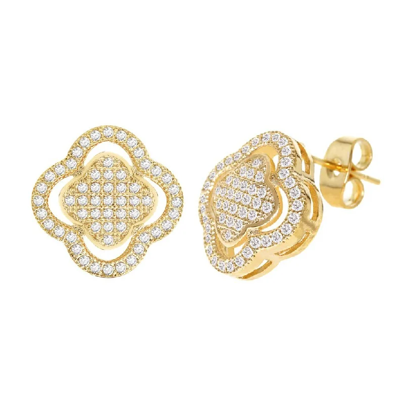 Dainty rings with subtle engraved star motifs -Cubic Zirconia Micro Pave Flower Earring