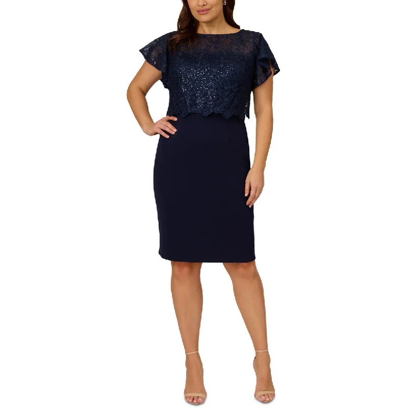 Rhinestone Dresses for Bling -Adrianna Papell Womens Plus Sequined Short Sheath Dress